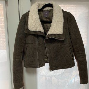 Suede Moto Jacket with Fur Lined Collar